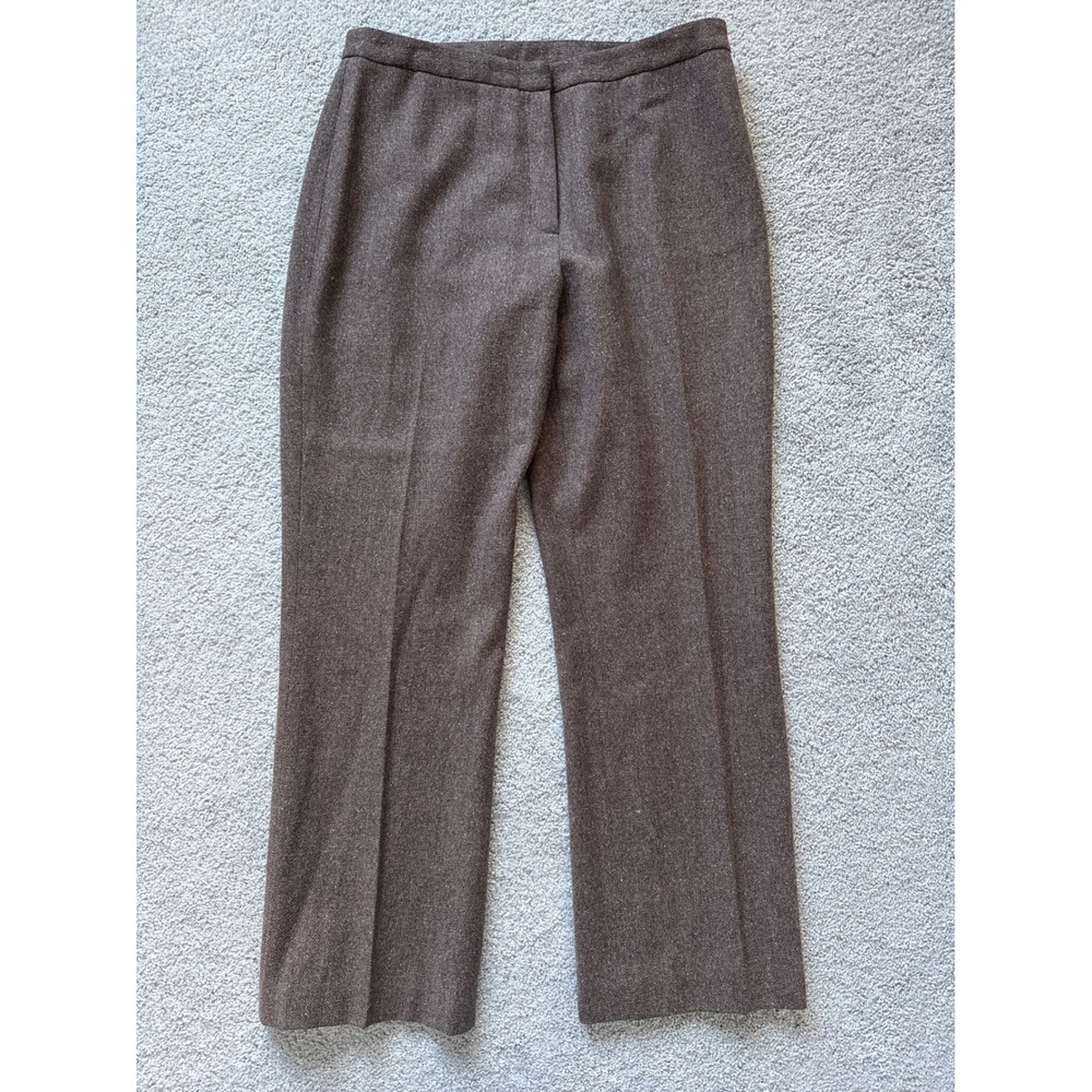 Brown Herringbone Wool Silk Blend Straight Leg‎ Trousers Lined Size 12 32x28